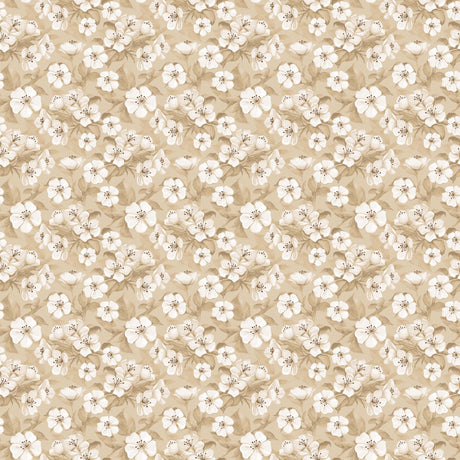 Blomsterflor Beige – Let præget voksdug med hvide blomster, mønster