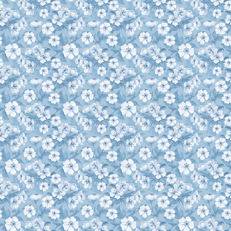 Blomsterflor Blå – Let præget voksdug med hvide blomster, mønster