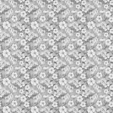 Blomsterflor Grå – Let præget voksdug med hvide blomster, mønster