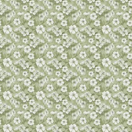 Blomsterflor Grøn – Let præget voksdug med hvide blomster, mønster