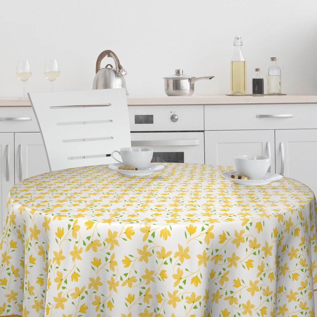 Bloom Bloom Lemonade - 160 cm bred rund voksdug med blomster
