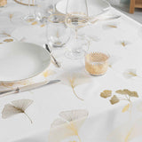Bloomy Metallic Print - White/Gold - Juledug med anti-plet, 150 x 300 cm, nærbillede