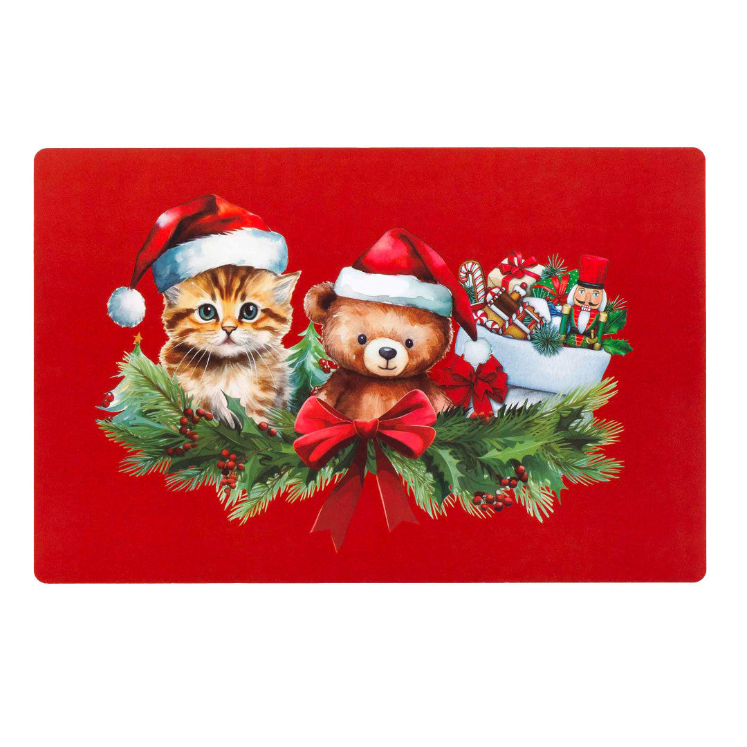 Cadocha – Juledækkeserviet med killing og bamse 28,5 x 44 cm