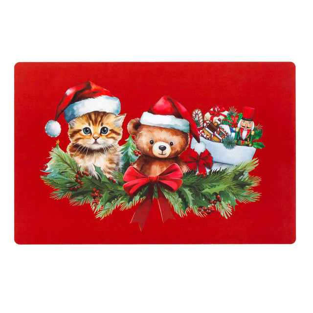 Cadocha – Juledækkeserviet med killing og bamse 28,5 x 44 cm