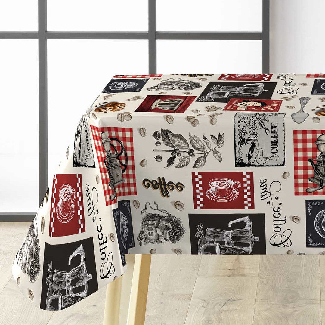 Café – Voksdug med kaffetema, perfekt til caféer og kaffehygge, hjørne