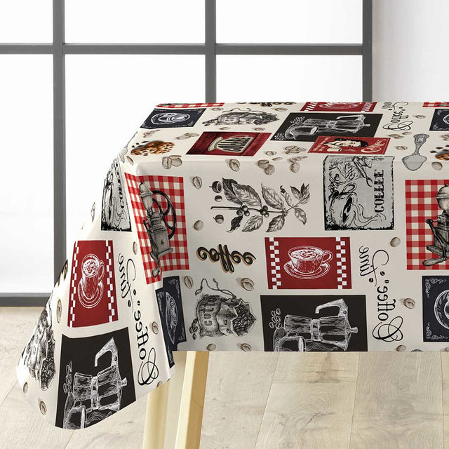 Café – Voksdug med kaffetema, perfekt til caféer og kaffehygge, hjørne