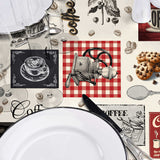 Café – Voksdug med kaffetema, perfekt til caféer og kaffehygge, nærbillede