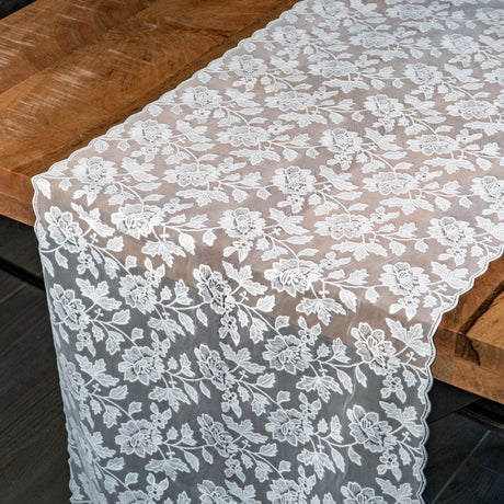 Camellia Lace – Hvid blonde bordløber 50 cm (metermål)