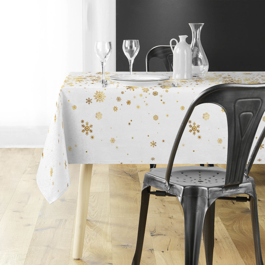 Constellation Hvid/Guld - Juledug med metalprint, 150 x 240 cm, miljø