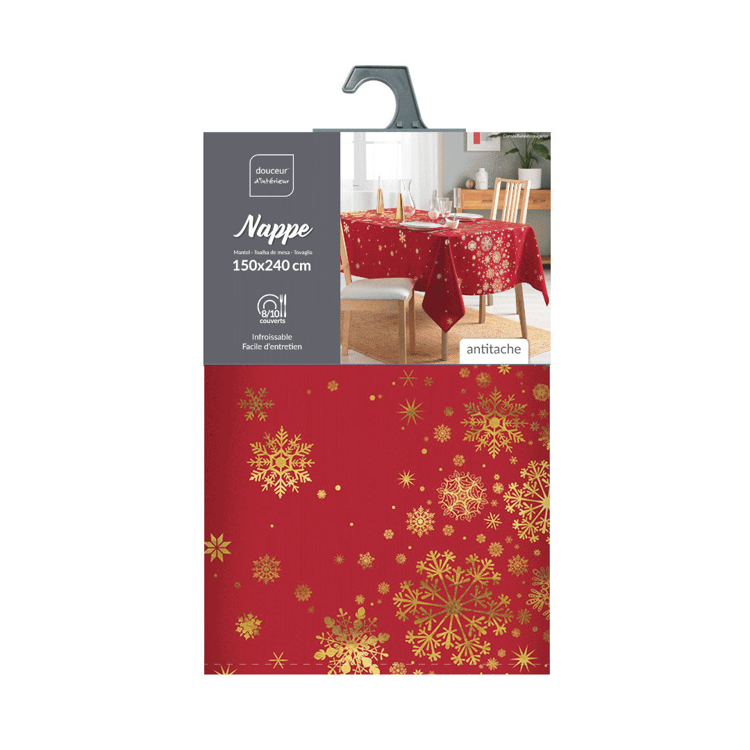 Constellation Rød/Guld - Juledug med metalprint, 150 x 240 cm, pakning