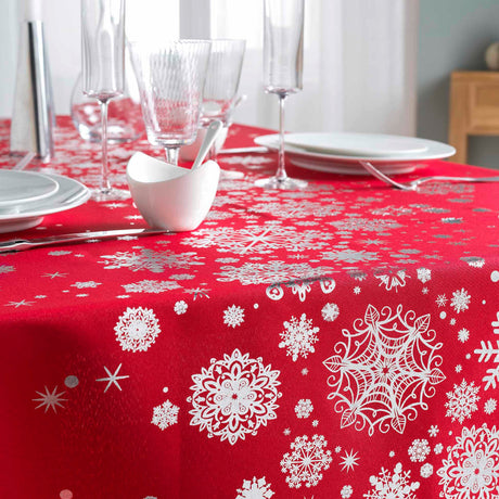 Constellation Snehimmel rød - Juledug med anti-plet, 150 x 240 cm, nærbillede