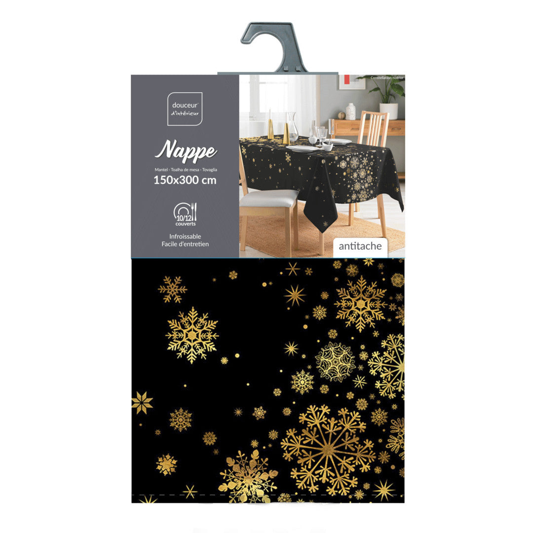 Constellation Sort/Guld - Juledug med metalprint, 150 x 240 cm, pakning