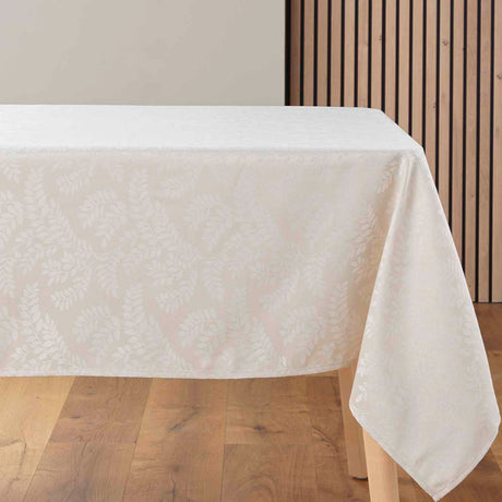 Doriane Natur – Damaskdug med vævet bladmønster – 140 x 240 cm, bord