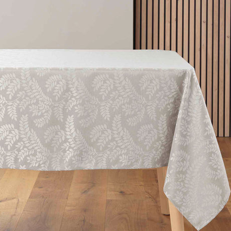 Doriane Taupe – Damaskdug med vævet bladmønster – 140 x 240 cm, bord