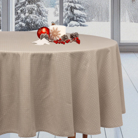 Dotea Beige - Rund damaskdug med prikker, Ø 160 cm, miljø jul