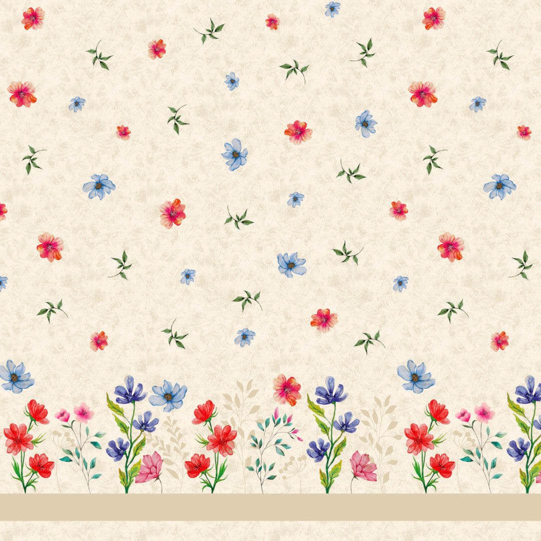 Engblomst Beige – Voksdug med blomsterbort, mønster