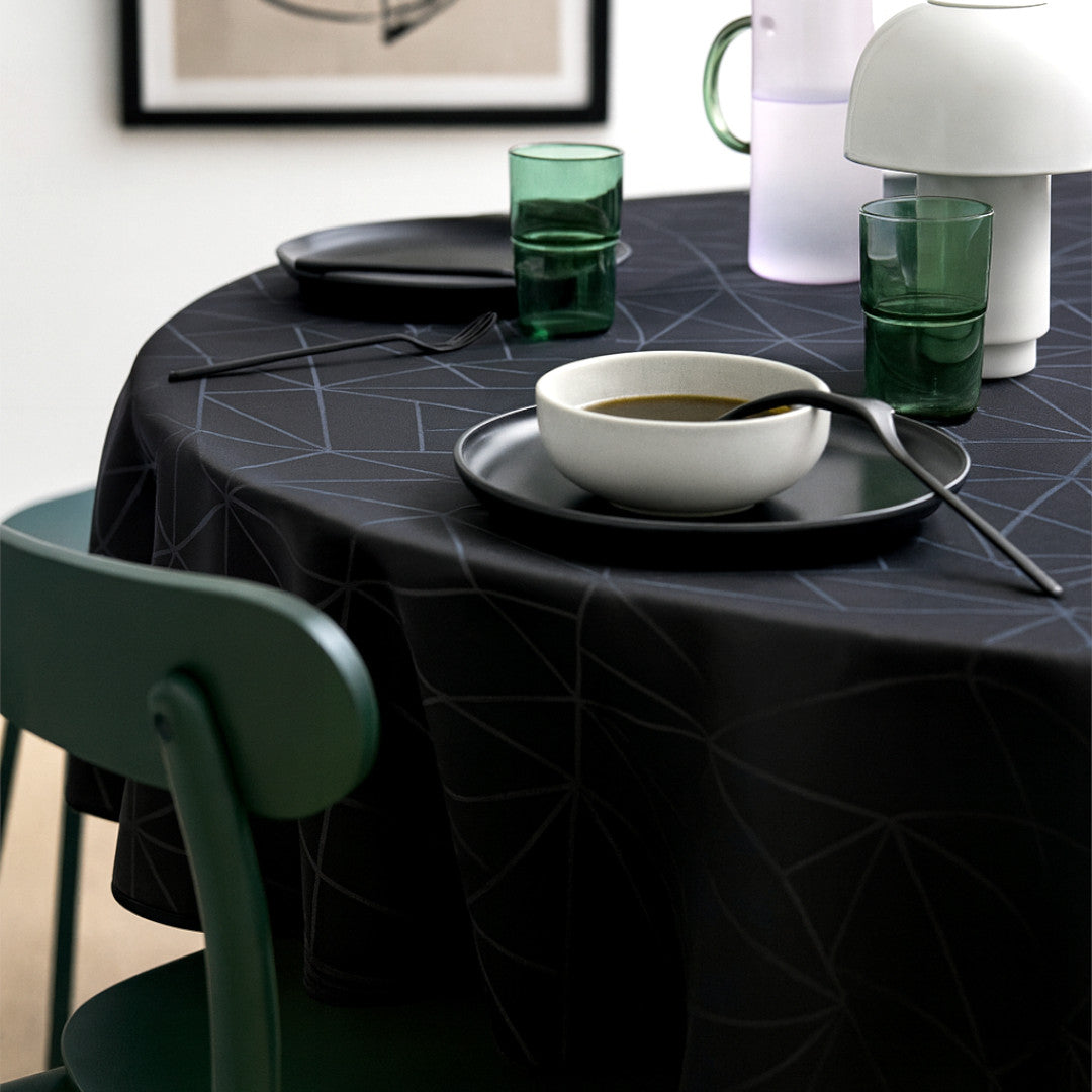 Engholm Tilde Rund Damask dug, sort Ø 200 cm