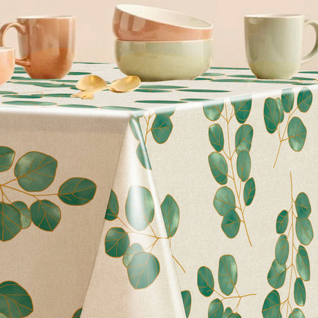 Eucalypta Linen – Voksdug med gyldne blade, hjørne