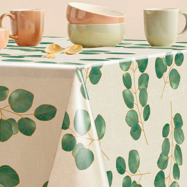 Eucalypta Linen – Voksdug med gyldne blade, hjørne