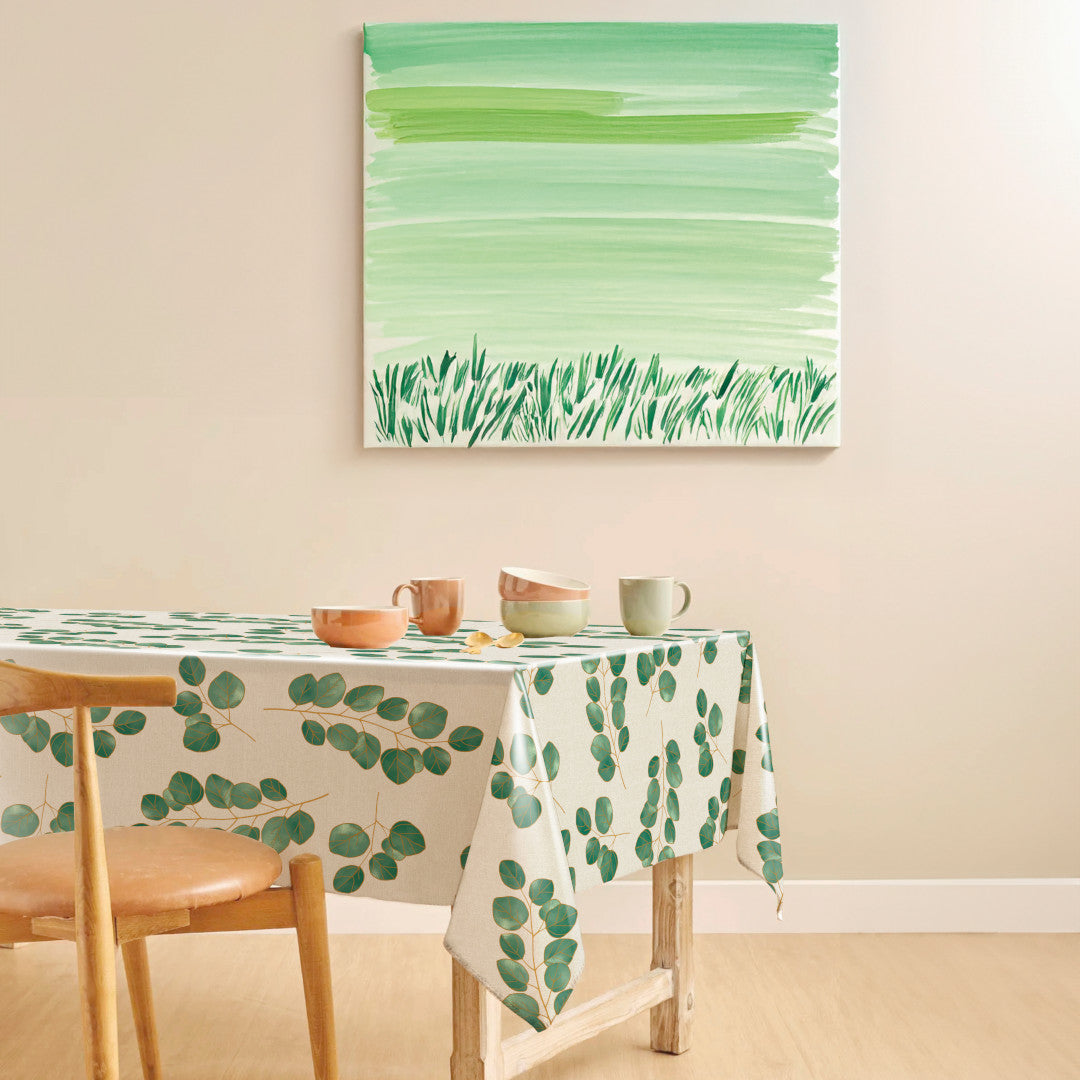 Eucalypta Linen – Voksdug med gyldne blade, miljø