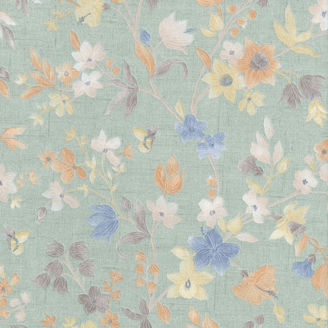Fiore Verde – Akryldug med pastelblomster på støvet mintgrøn, mønster