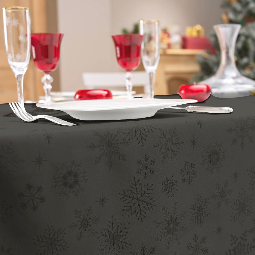Flocons Antracit - Jacquardvævet jule- og nytårsdug, 140 x 240 cm