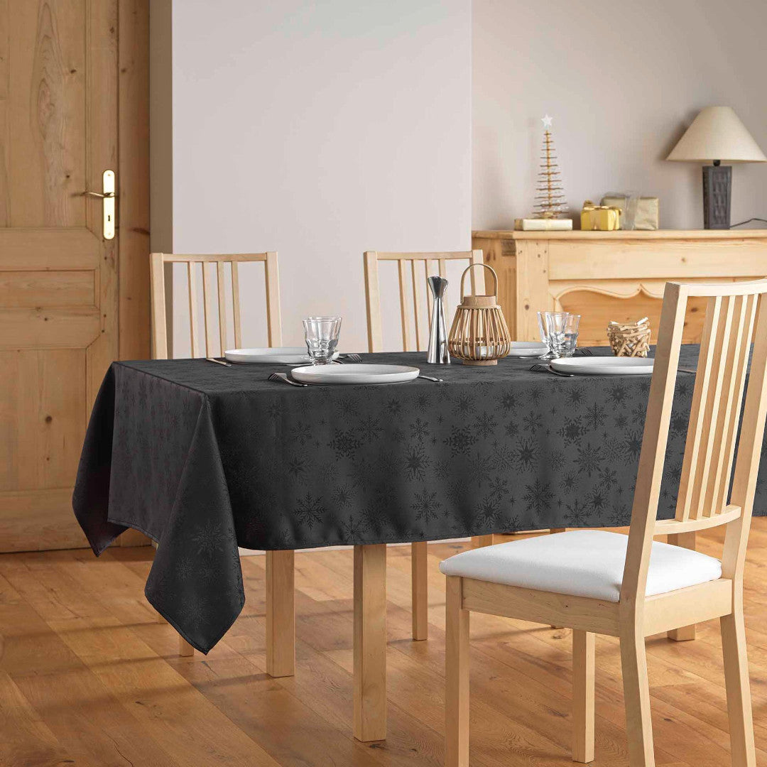 Flocons Antracit - Jacquardvævet jule- og nytårsdug, 140 x 300 cm