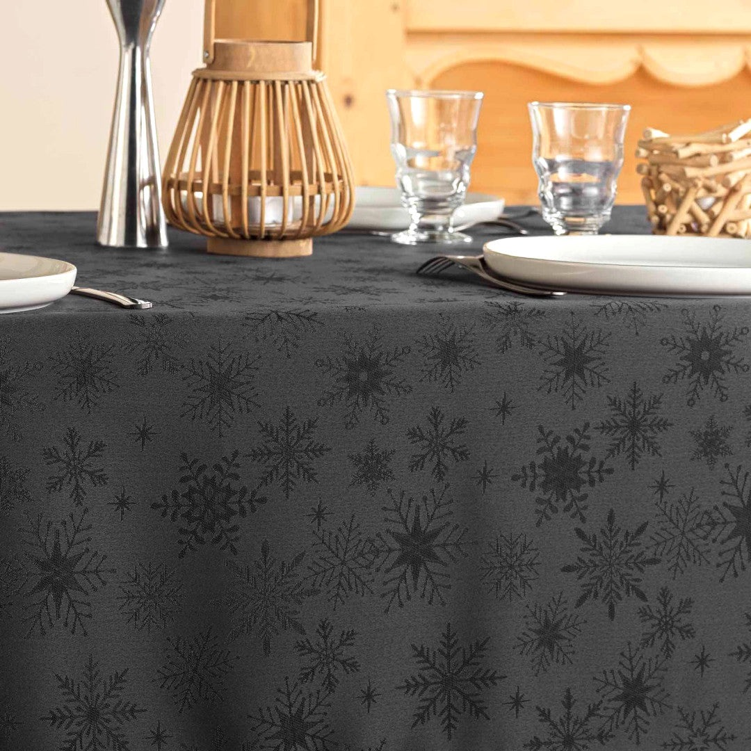 Flocons Antracit - Jacquardvævet jule- og nytårsdug, 140 x 300 cm
