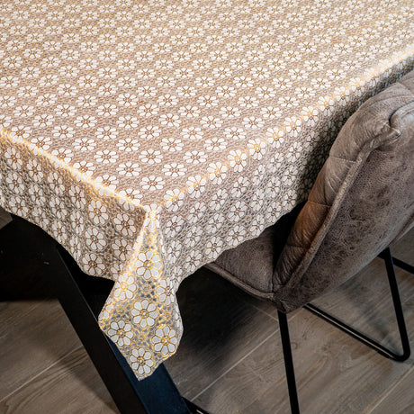 Blondevoksdug Flower Gold, blondedug med blomstermønster i guld, hjørne