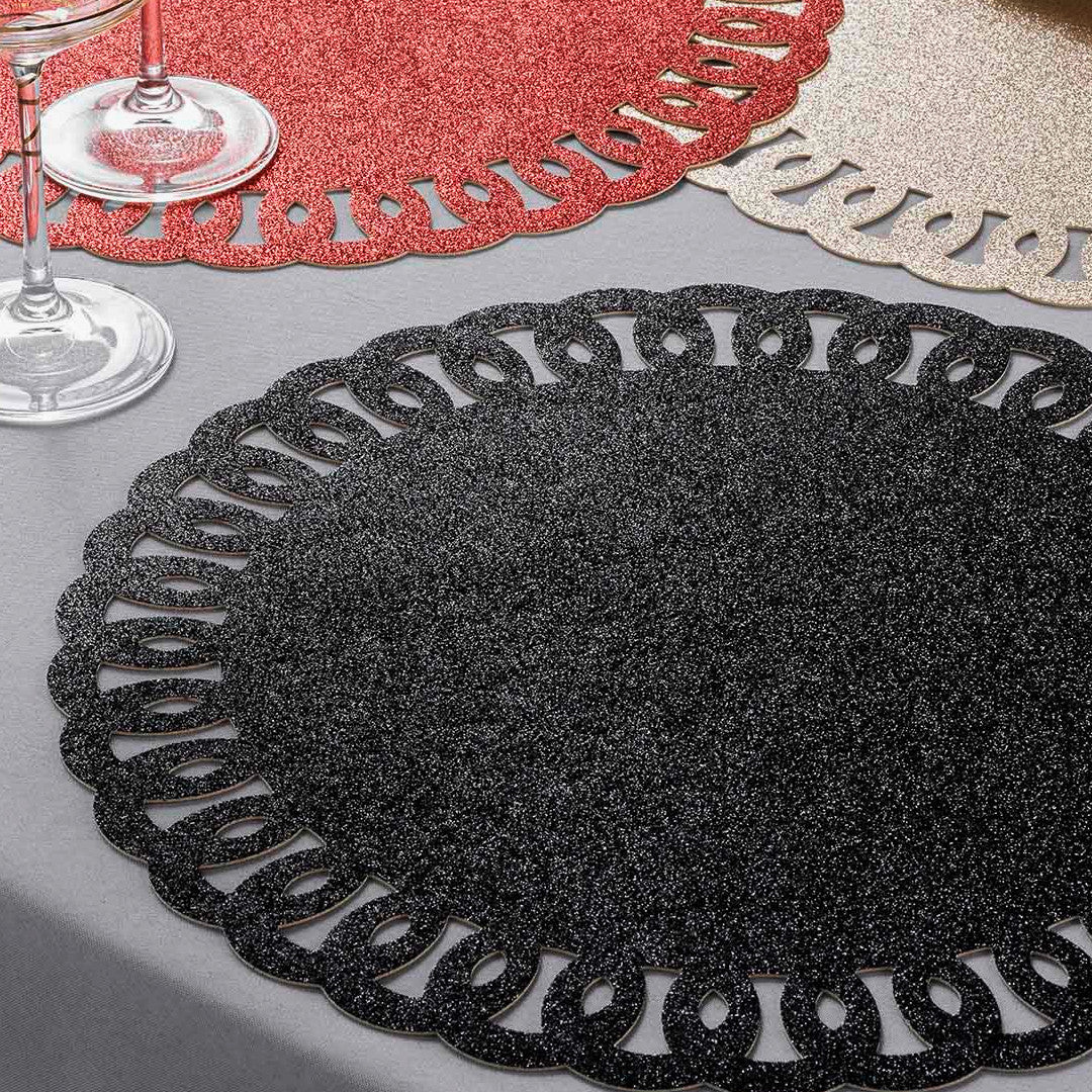 Guirlande Sort – Rund dækkeserviet med glitter Ø 38 cm, miljø