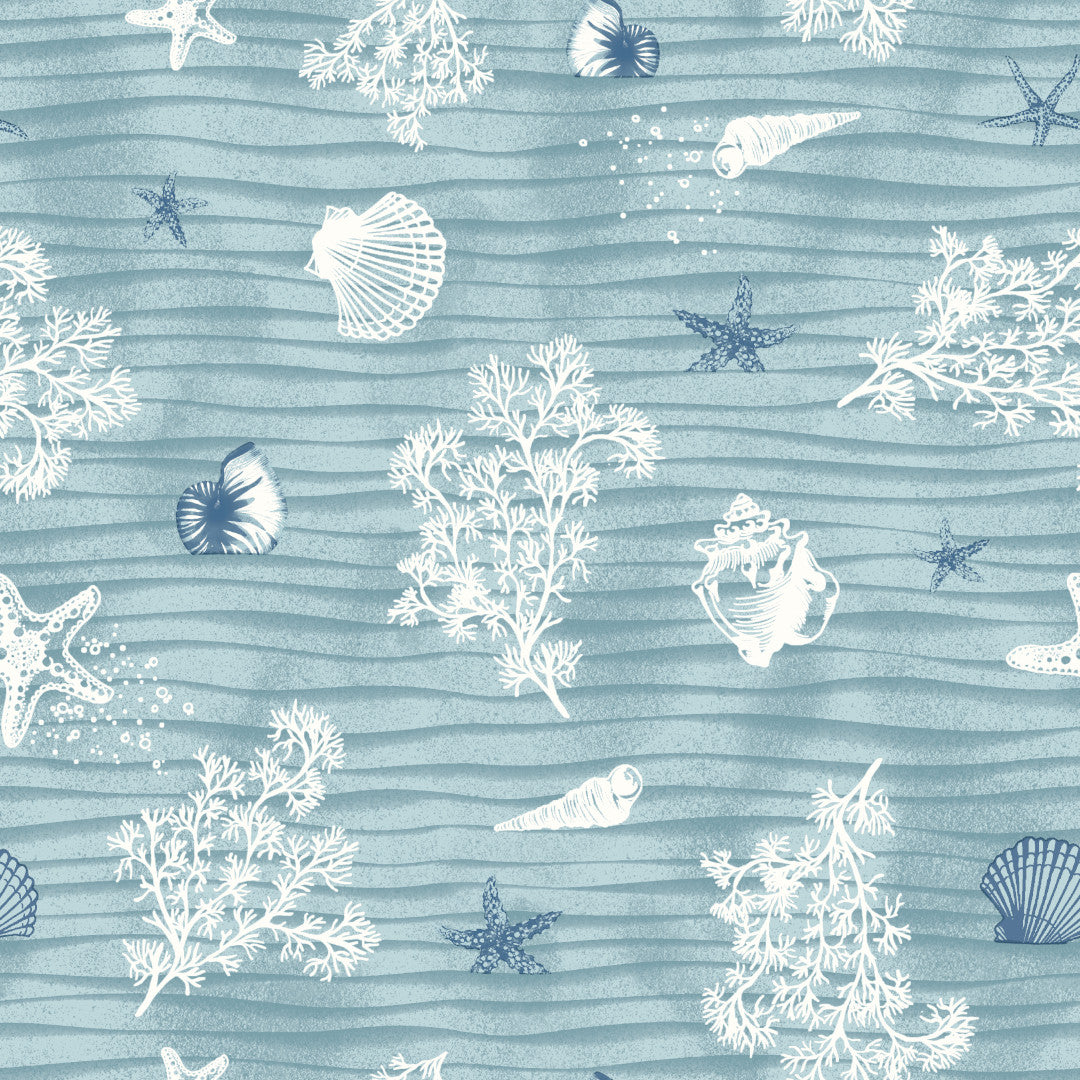 Havbris Blå – Voksdug med maritime detaljer, mønster