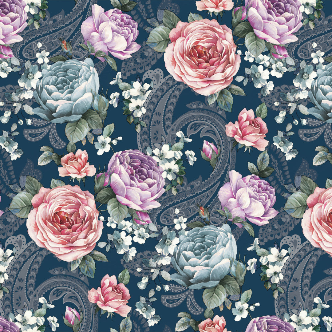 Heritage Rose Blå – Præget voksdug med blomster, mønster