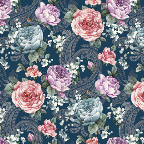 Heritage Rose Blå – Præget voksdug med blomster, mønster
