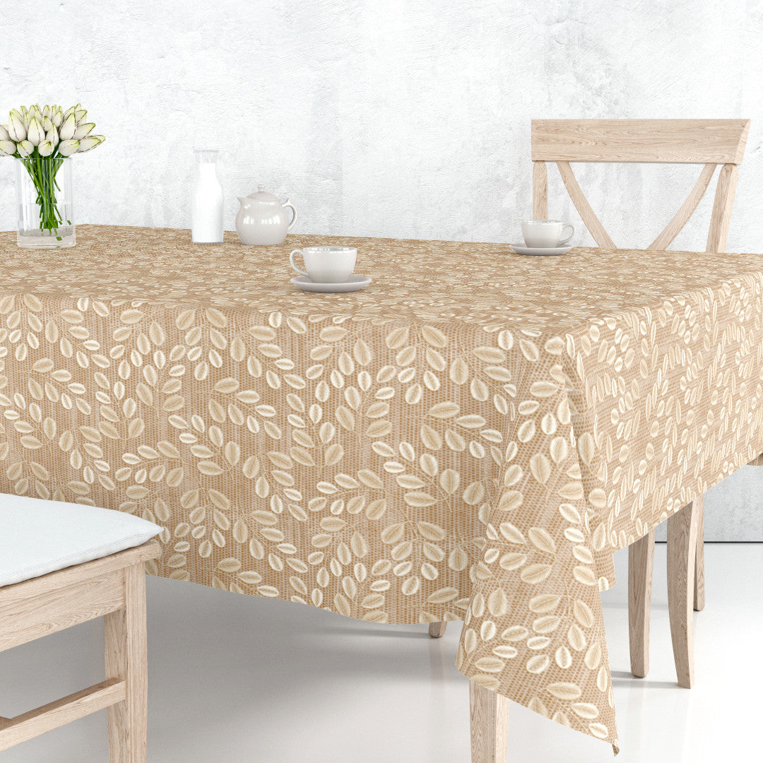 Hessian Leaf Beige – Let præget voksdug med bladmønster