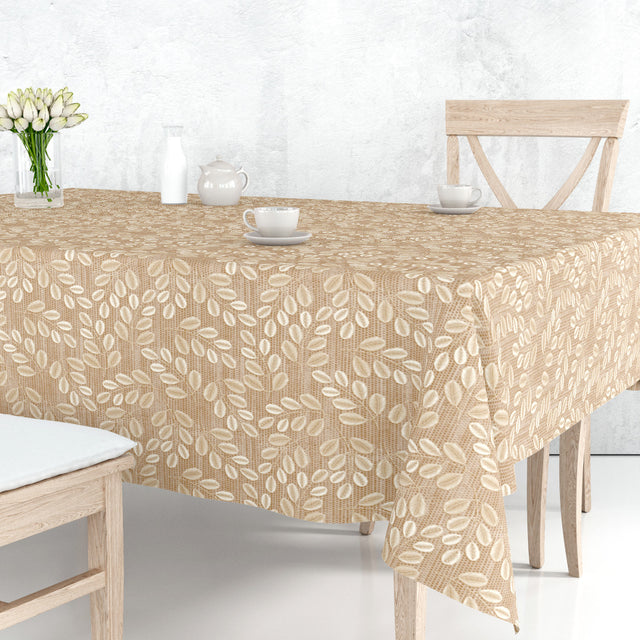 Hessian Leaf Beige – Let præget voksdug med bladmønster
