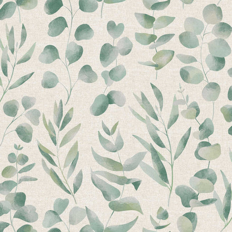 Jodie – Voksdug med glat hørlook og grønt bladmønster, motiv