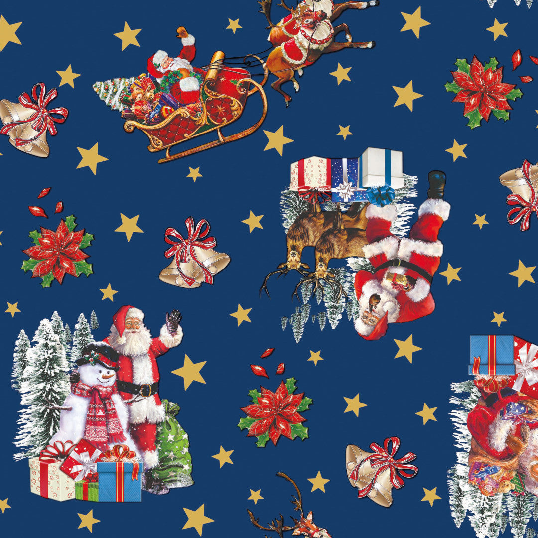 Julenostalgi Blå – Julevoksdug med klassiske julemotiver, mønster 1