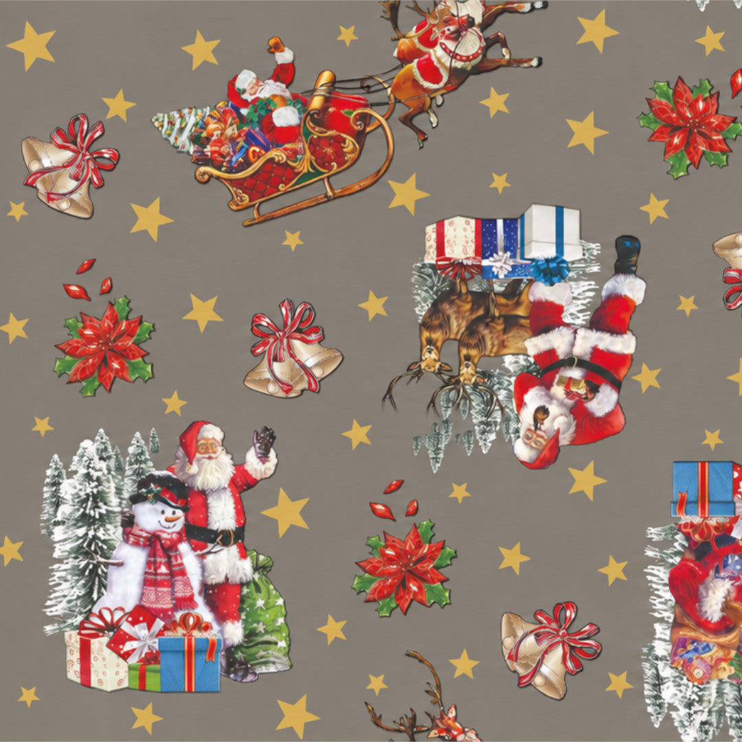 Julenostalgi Gråbrun – Julevoksdug med klassiske julemotiver, mønster 1
