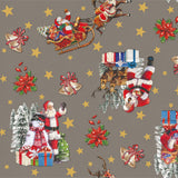 Julenostalgi Gråbrun – Julevoksdug med klassiske julemotiver, mønster 1