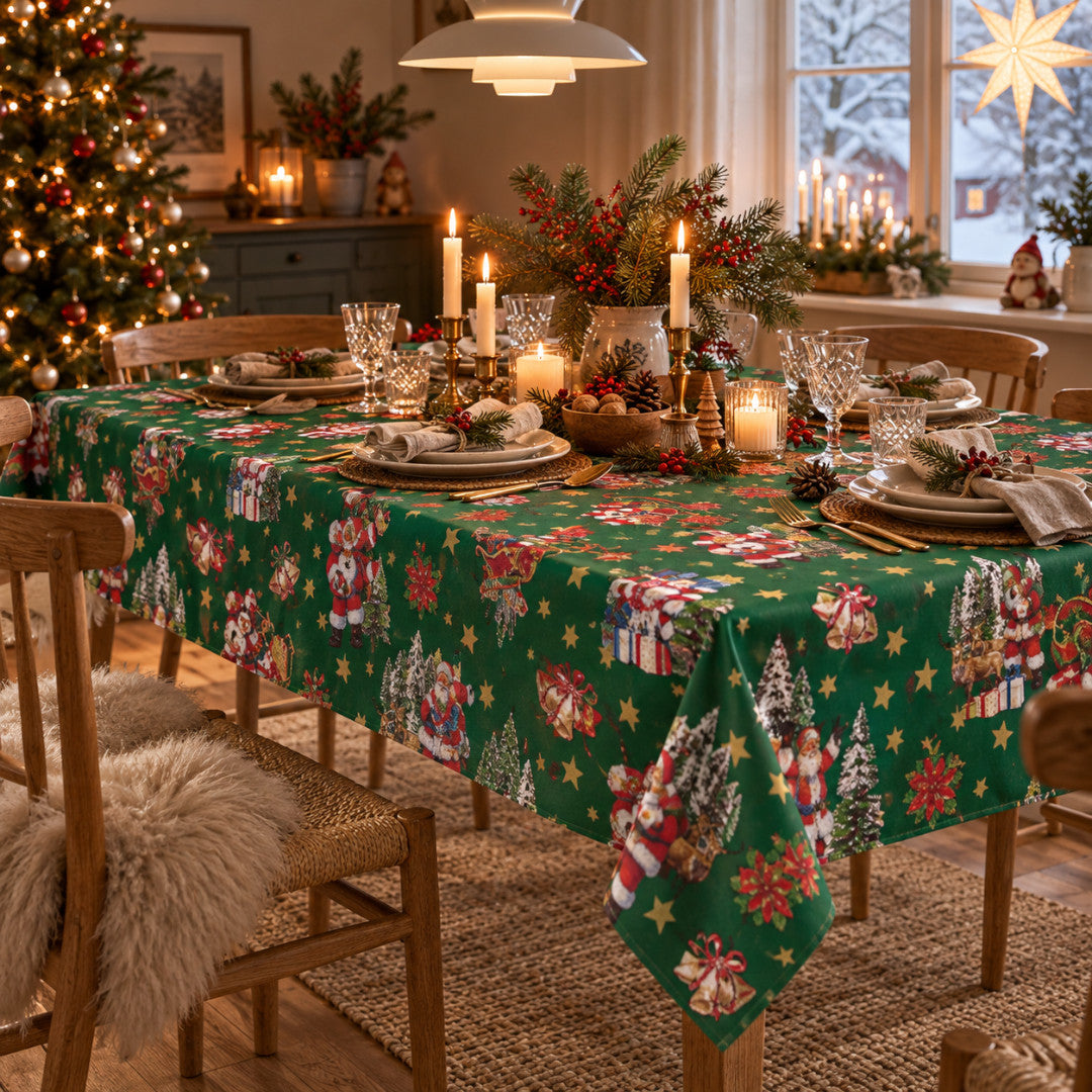 Julenostalgi Grøn – Julevoksdug med klassiske julemotiver, miljø