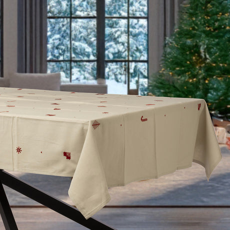 Julia Rød - Broderet juledug, 100% bomuld - 140 x 220 cm, miljø