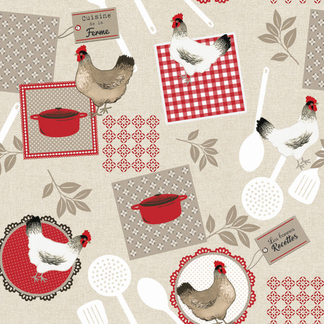 Landkøkken – Voksdug med høns og køkkenmotiv