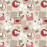 Landkøkken – Voksdug med høns og køkkenmotiv, mønster