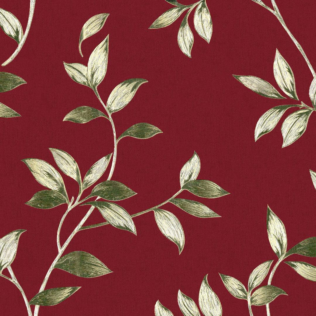 Liane Rouge – Voksdug i bordeaux med gyldne bladranker, mønster