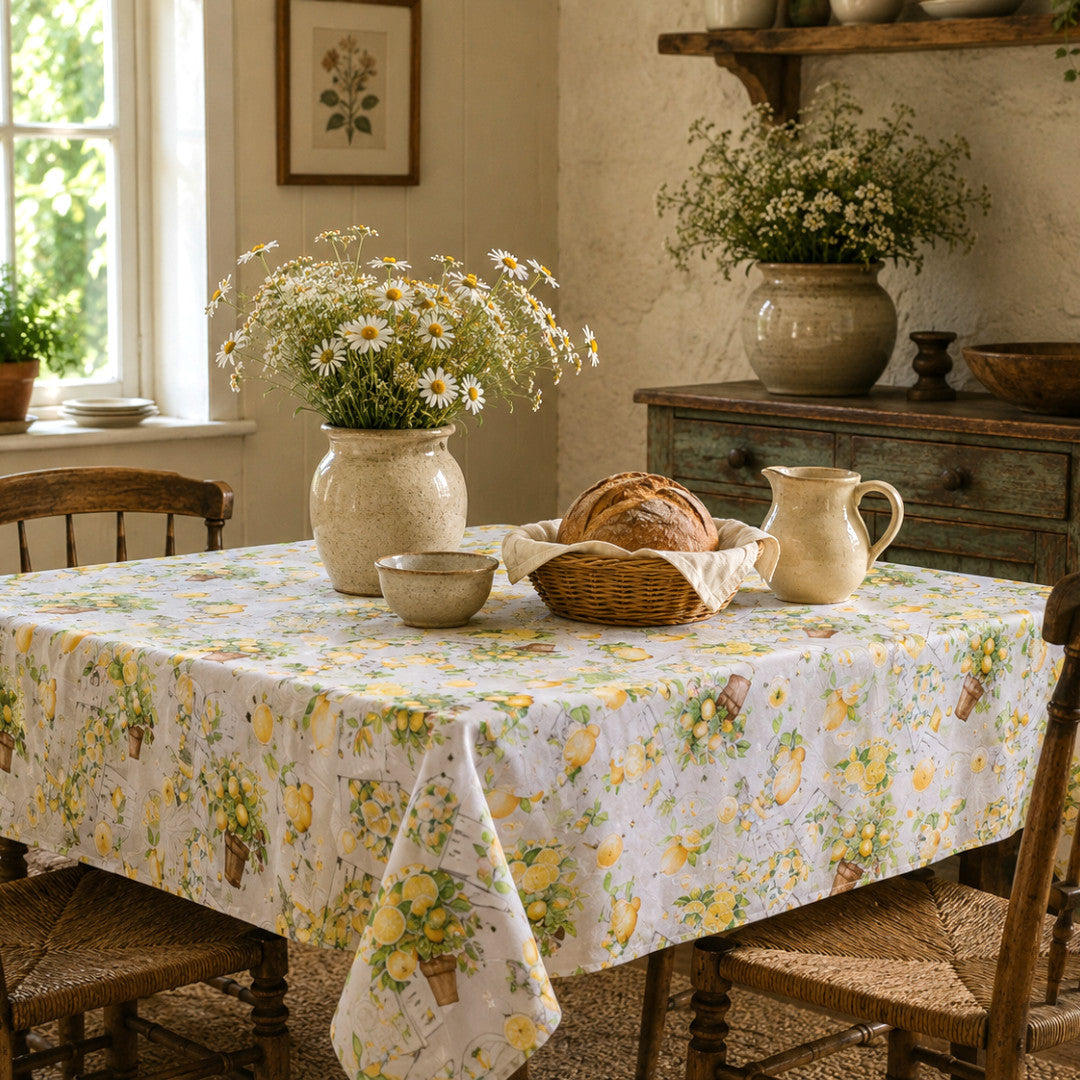Limoncello Garden – Voksdug med citronmotiv, landmiljø