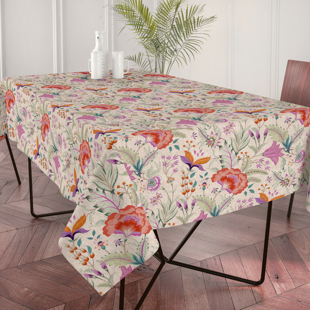 Lino Fiora – Akryldug i hørlook med blomster, 160 cm bred, miljø