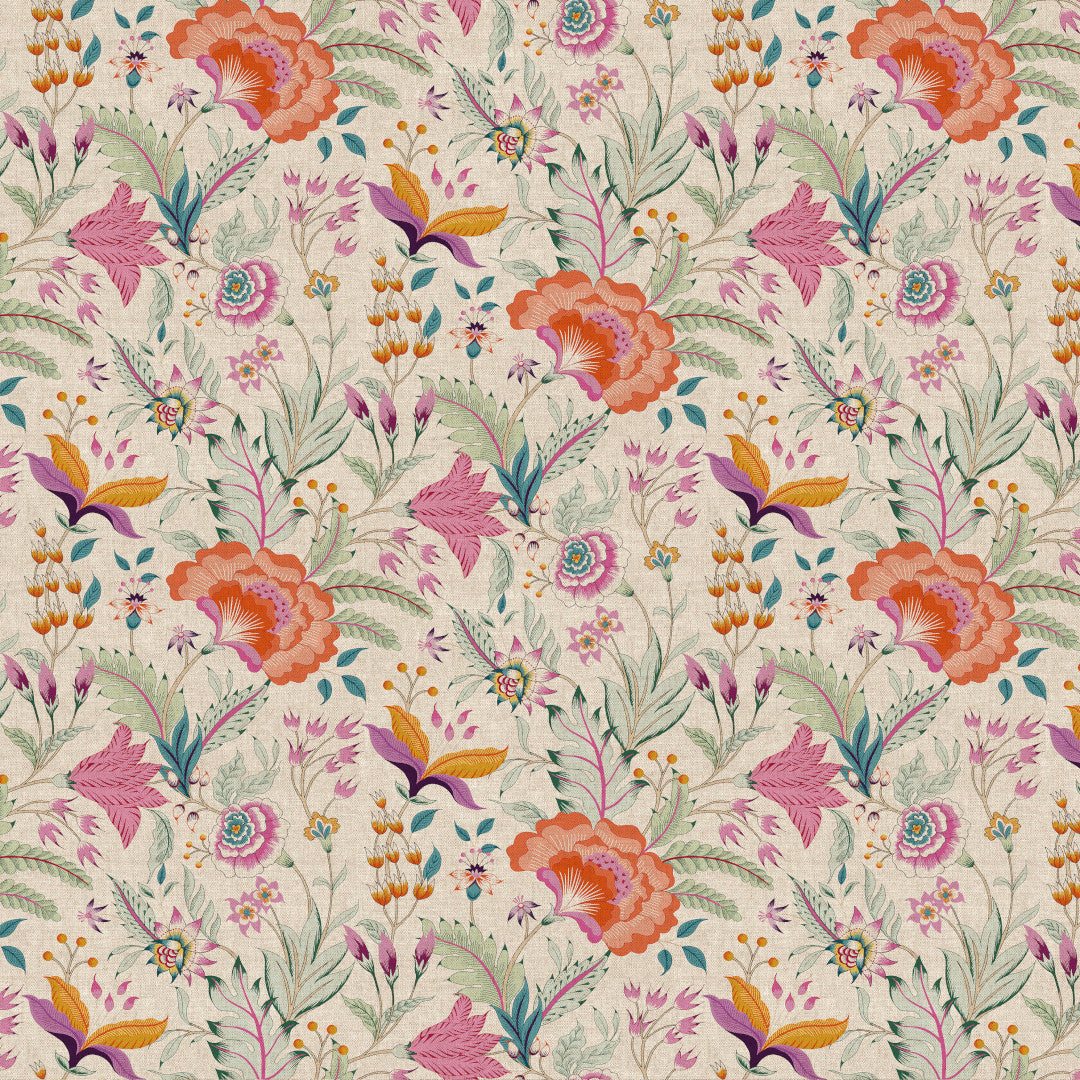 Lino Fiora – Akryldug i hørlook med blomster, 160 cm bred, mønster