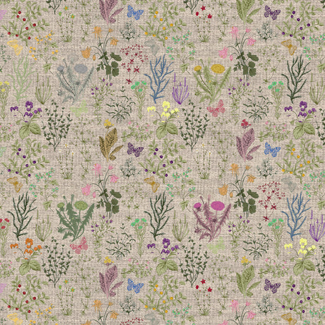 Lino Meadow – Akryldug i hørlook med blomster og natur, 160 cm, mønster