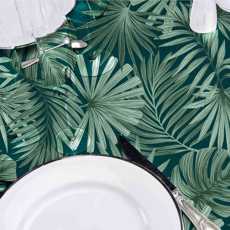 Malawi Vert - Voksdug med grafisk palmebladsmønster, nærbillede