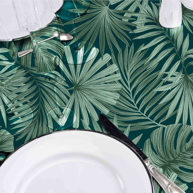 Malawi Vert - Voksdug med grafisk palmebladsmønster, nærbillede